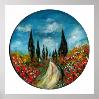 PÓSTER ÁRBOLES DE CYPRESS Y POPPIES EN LA RONDA DE TOSCAN