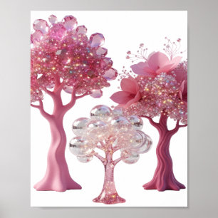 Póster Árboles de DIAMANTE ROSA de Plata Hermosos