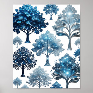Póster Árboles de HIELO AZUL Plata Frescos