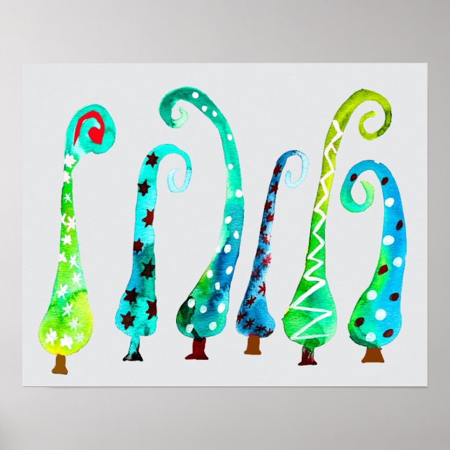 Póster Árboles de navidad de acuarela (Frente)