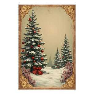 Póster Árboles de Navidad en la nieve