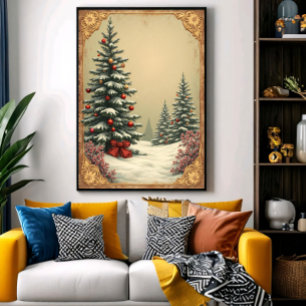 Póster Árboles de Navidad en la nieve