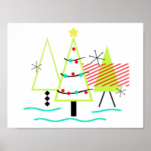 Póster árboles de navidad modernos de mediados de siglo r