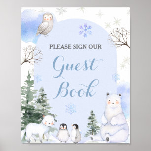 Póster Árboles de nieve ANIMALES ÁRTICOS Ducha de libros