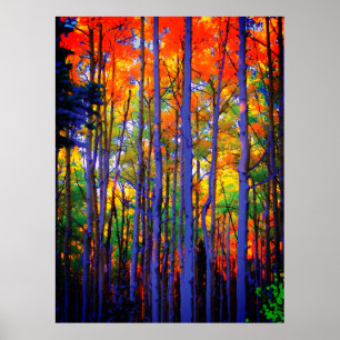 Póster Árboles de otoño con troncos azules y hojas anaran
