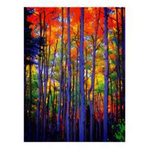 Póster Árboles de otoño con troncos azules y hojas anaran