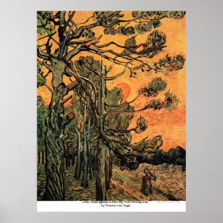 Póster Árboles de pino al atardecer por Vincent van Gogh