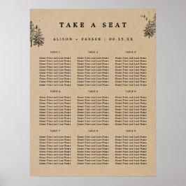 Póster Árboles de pinos de Kraft rústico toman asiento