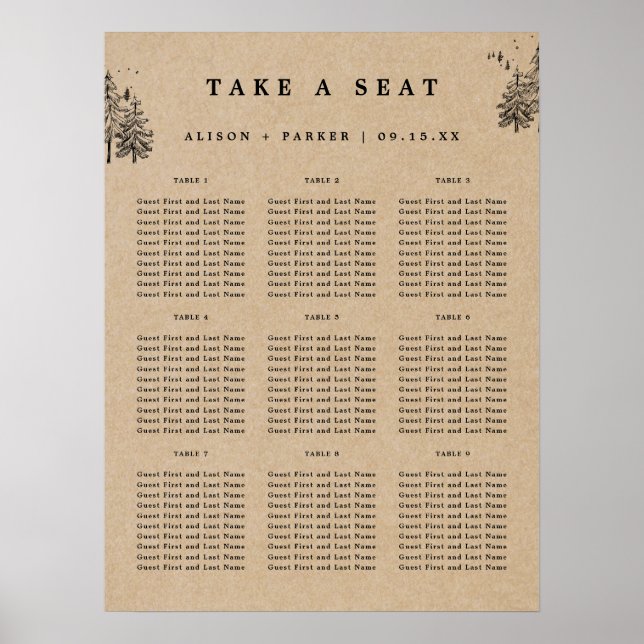 Póster Árboles de pinos de Kraft rústico toman asiento (Frente)