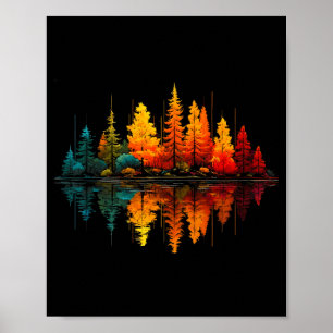 Póster Árboles del bosque reflejo del lago vida silvestre