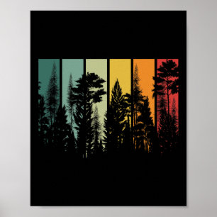 Póster Árboles del bosque vintage al aire libre naturalez