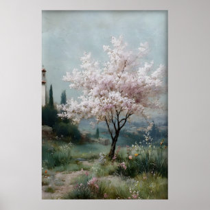 Póster Árboles en Flor Impresión, Campo Antiguo de Primav