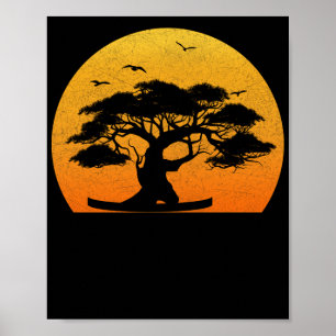 Póster Árboles japoneses Naranja budista zen Sunset Bonsa