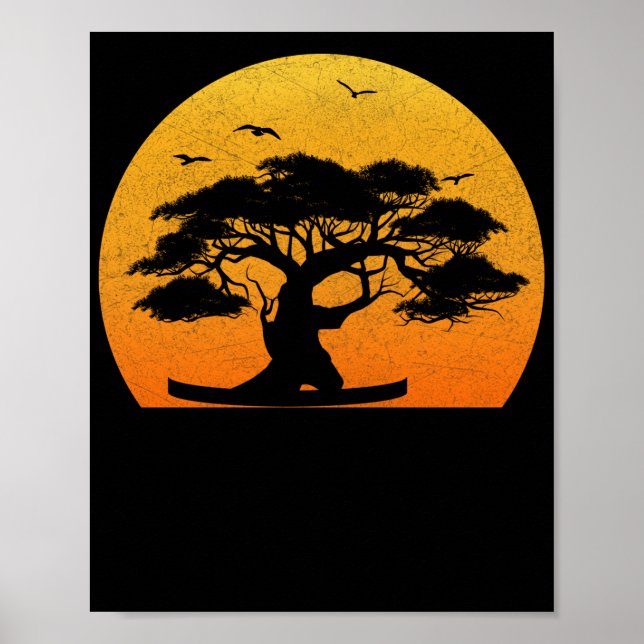 Póster Árboles japoneses Naranja budista zen Sunset Bonsa (Frente)