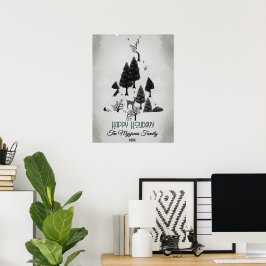 Póster Árboles Minimalistas de vacaciones negras retro pe