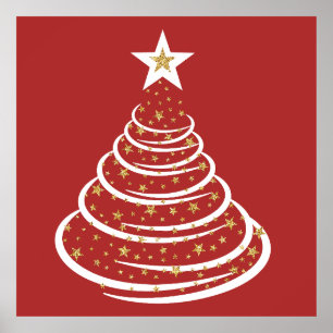 Póster Árboles navideños minimalistas Purpurinas de oro