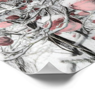 Póster Árboles nevados con adornos dibujando