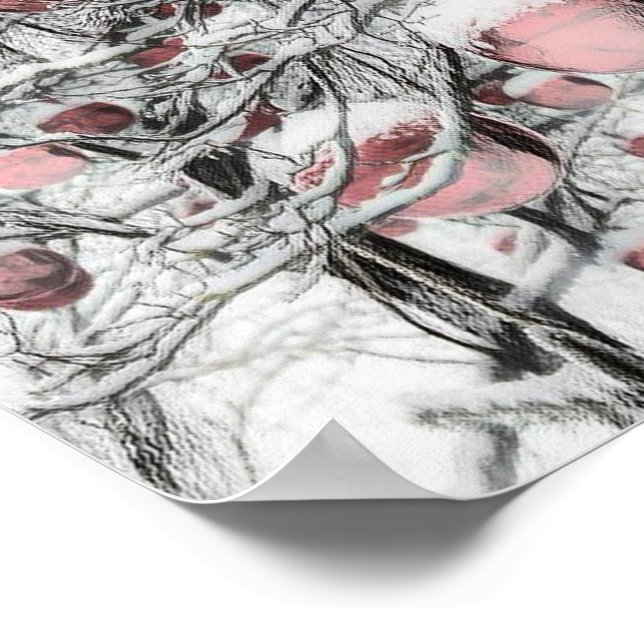 Póster Árboles nevados con adornos dibujando (Esquina)