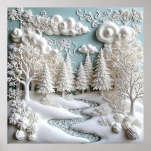 Póster Árboles Nevados y Patrones Helados