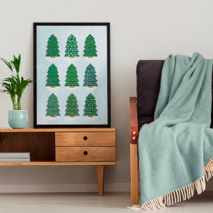 Póster Árboles nórdicos de Navidad geométrica escandinava