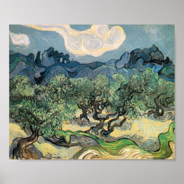 Póster Árboles olivos Vincent van Gogh con los Alpilles (Frente)