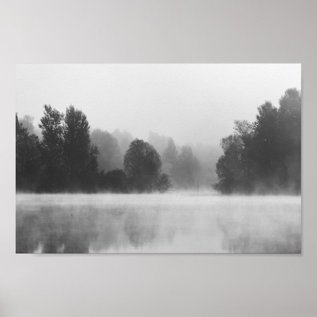Póster Árboles que desaparecen en la niebla matutina sobr (Frente)