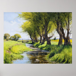 Póster Árboles sombreados por una corriente que fluye