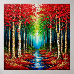 Póster Árboles vibrantes y follaje de otoño