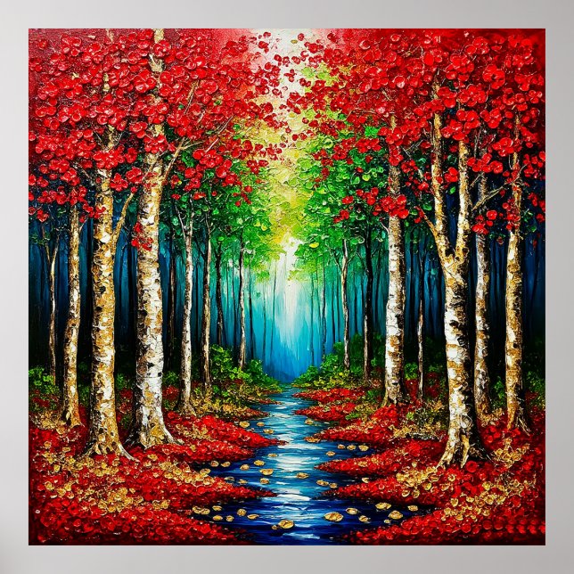 Póster Árboles vibrantes y follaje de otoño (Frente)
