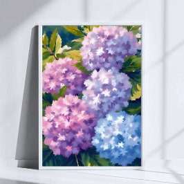 Póster Arbusto de Hortensia Morada | Pintura en Acuarela 