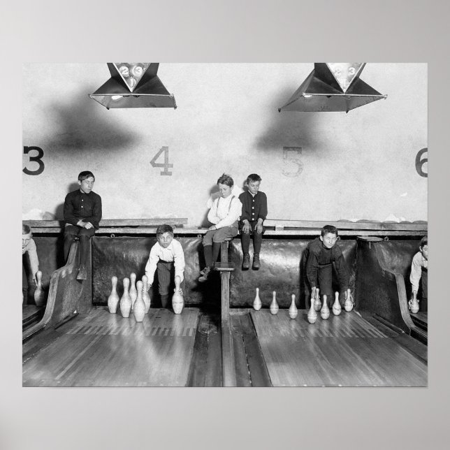 Póster Arcade Bowling Alley, 1909. Foto de cosecha de vin (Frente)