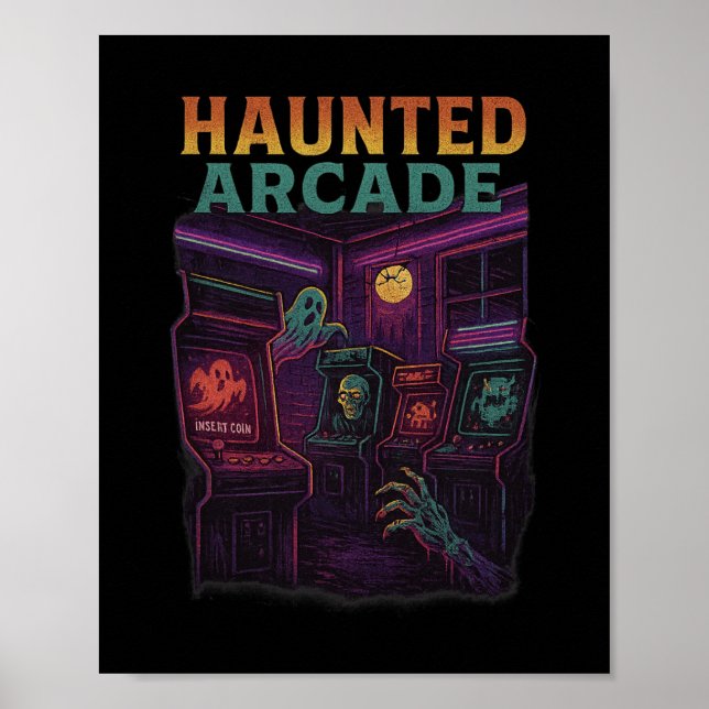Póster Arcade Embrujado Diseño de Terror para Jugadores d (Frente)