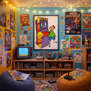 Póster Arcade Gamer Stick Figura Juego de vídeo vintage d