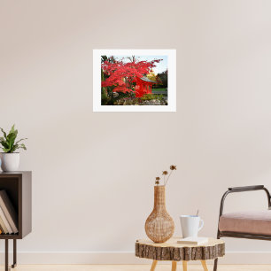 Póster Arce Japonés Rojo y Foto de Santuario de Jardín