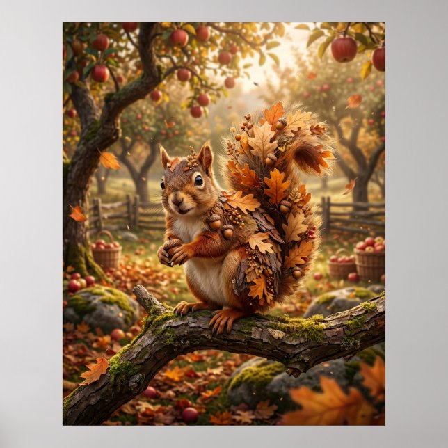 Póster Arce Squirrelo Arboleda de Otoño (Frente)
