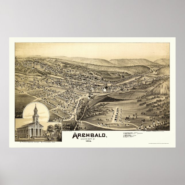 Póster Archbald, PA Panoramic Map - 1892 (Frente)