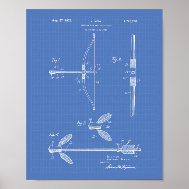 Póster Archery Bow 1929 Patent Art Blueprint (Frente)