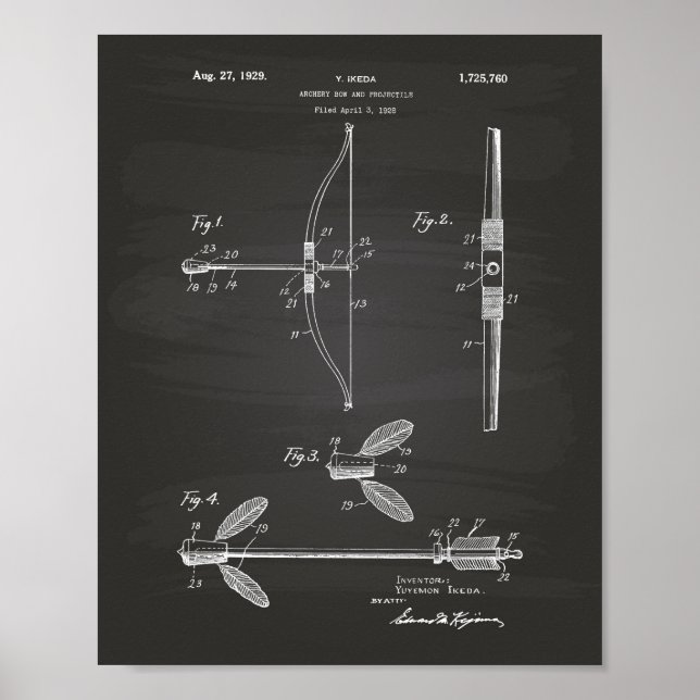Póster Archery Bow 1929 Patent Art Chalkboard (Frente)