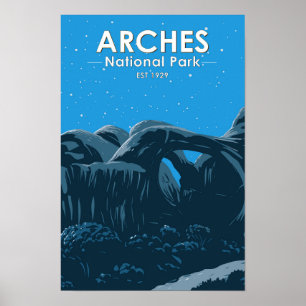 Póster Arches National Park Doble Arco Cielo Nocturno Vin
