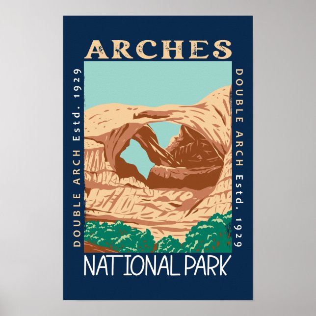 Póster Arches National Park Doble Arco Retro Angustiado (Frente)