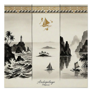 Póster Archipiélago-Tres Mares de Filipinas Sumi-e