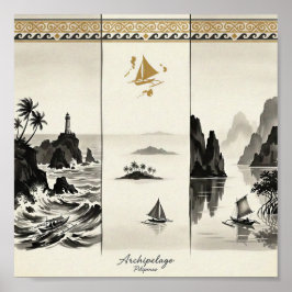 Póster Archipiélago-Tres Mares de Filipinas Sumi-e