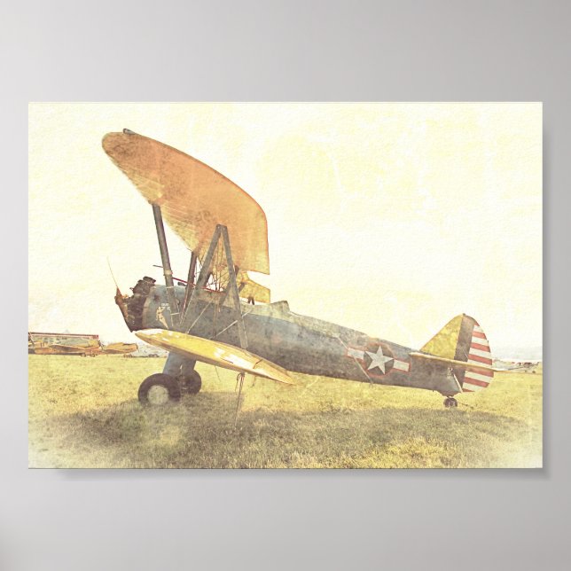 Póster Archivo amarillo del viejo avión de antigüedades d (Frente)