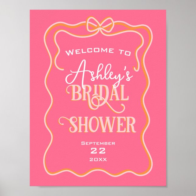 Póster Arco audaz ondulado rosa naranja Baby Shower nupci (Frente)