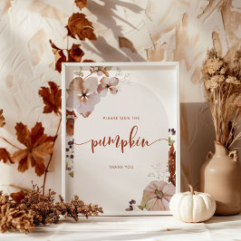 Póster Arco boho de otoño Por favor firme la calabaza