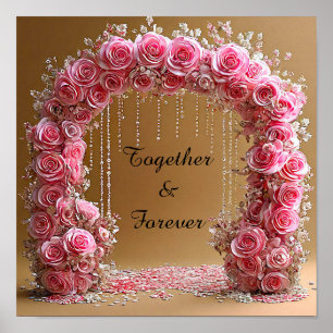 Póster Arco de Boda con Rosas Rosadas Floral Romántico