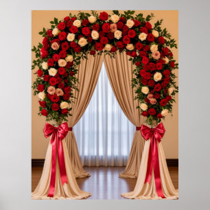 Póster Arco de Boda de Rosa Romántica con Lazos de Satén
