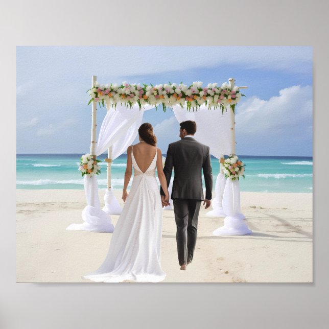 Póster Arco de Boda en la Playa Fondo Personalizado para  (Frente)