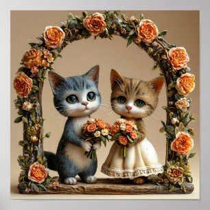 Póster Arco de Boda Romántico con Gatitos Adorables