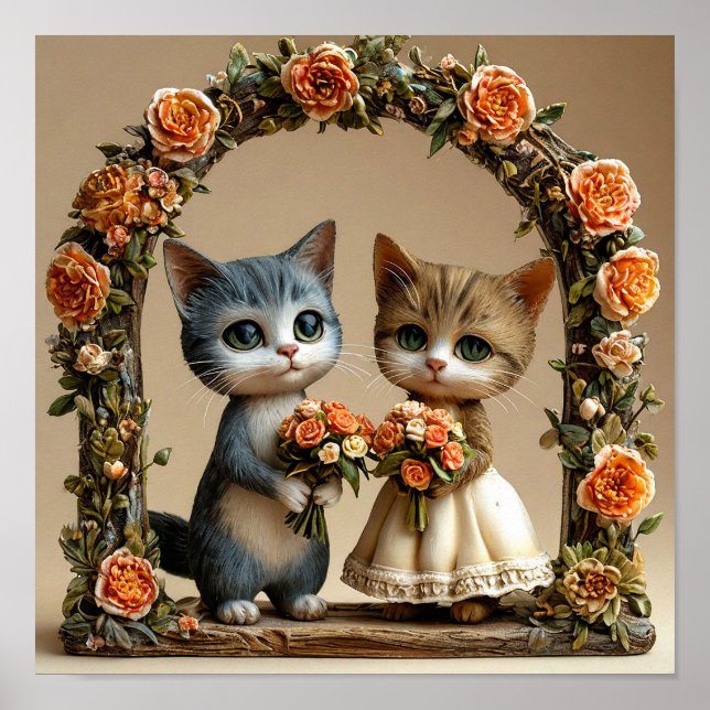 Póster Arco de Boda Romántico con Gatitos Adorables (Frente)